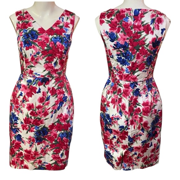 Talbots Red and Pink Sheath Dress V-Neck Sleeveless Mini Size 4P - Picture 1 of 10